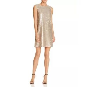 Betsey Johnson Champagne Gold Sequin Metallic Shift Dress Size 2 Cocktail Party